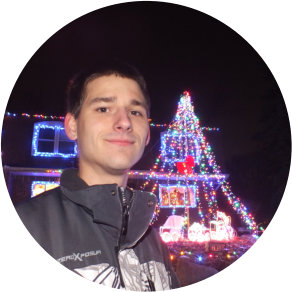 Photo of Zachary Gebis outside a Lights of Illinois light display